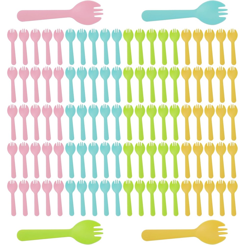 Bnapott mini disposable plastic cake fork spoon front view showing assorted colors