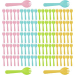 Bnapott mini disposable plastic cake fork spoon front view showing assorted colors