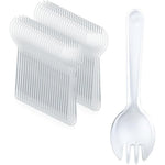 Sliverdew mini disposable sporks 50 pieces front view showing transparent 2-in-1 design.