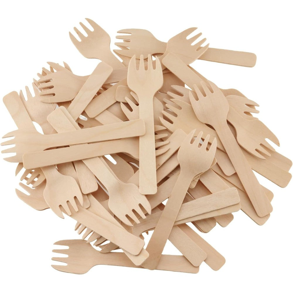 WHTCHSU mini wooden spork front view of eco friendly disposable utensils pack