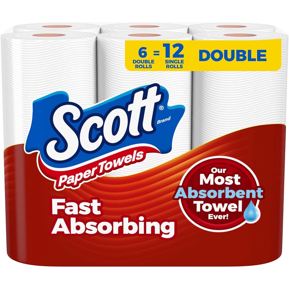 Scott Choose A Sheet Paper Towels front view packaging of six double rolls.
