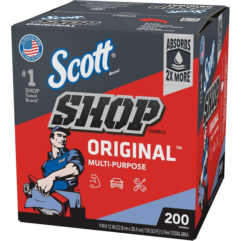 Scott Blue Shop Towels in a Box two hundred sheets front view disposable cleaning wipes