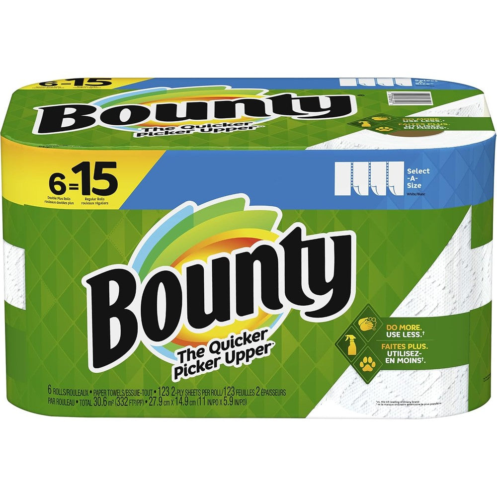 Bounty Select-A-Size Regular Paper Towels front view packaging of white six rolls pack