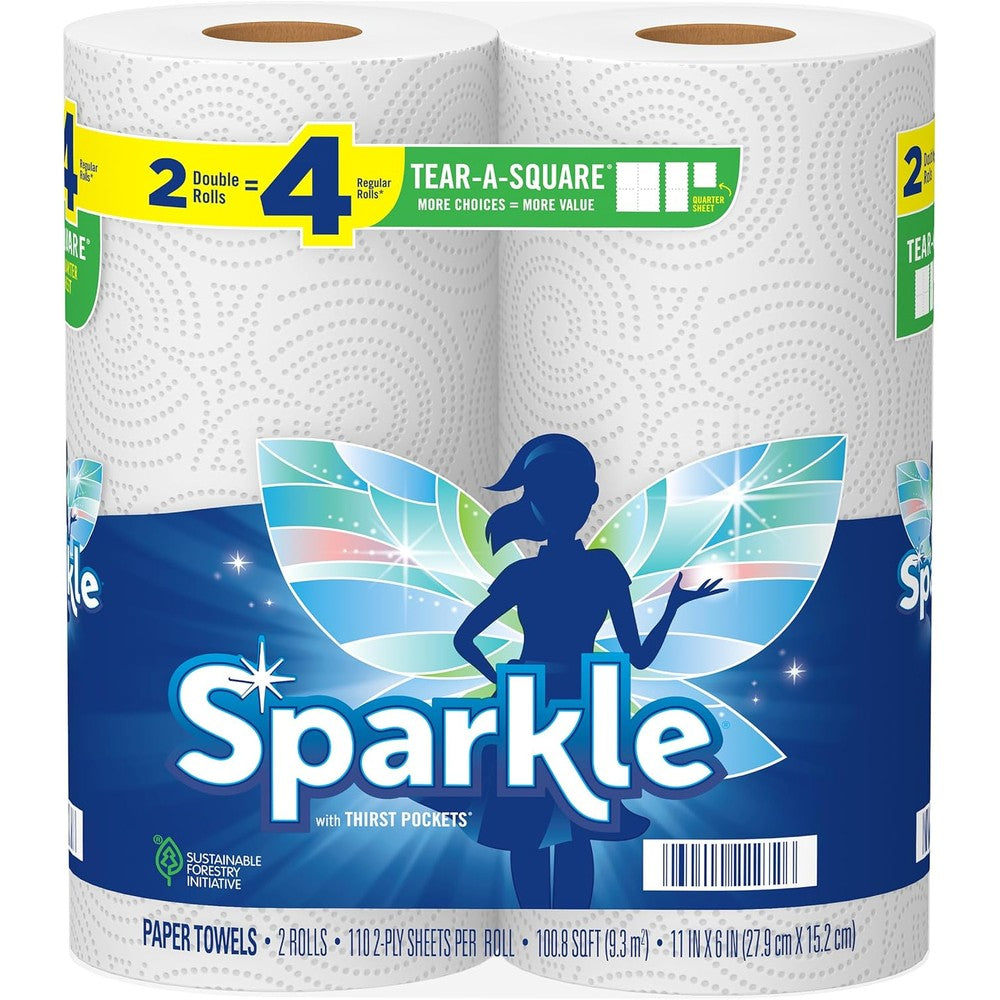 Sparkle Tear-A-Square Paper Towels front view packaging showing two double rolls.