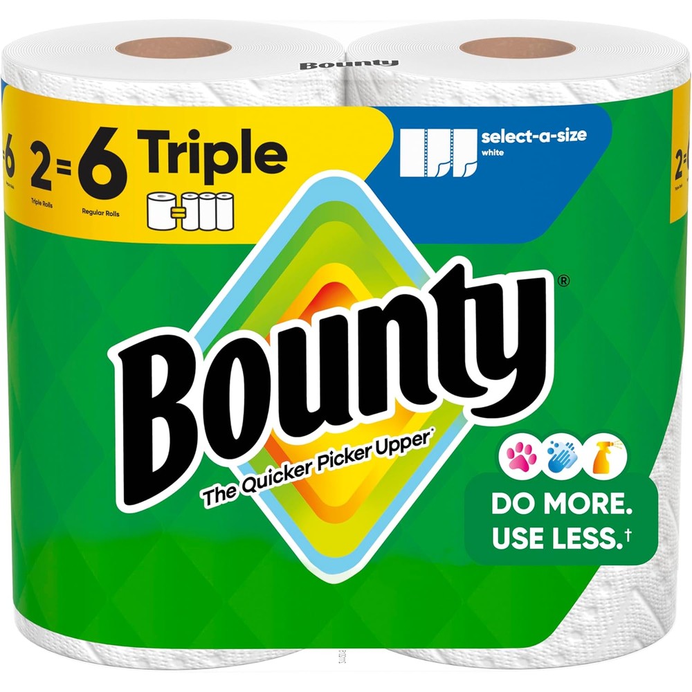 Bounty Select-A-Size Paper Towels 2 Triple Rolls front packaging view.