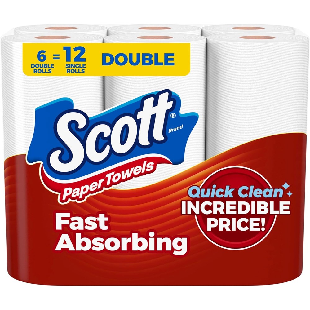 Scott Choose-A-Sheet Paper Towels 6 Double Rolls front view packaging.