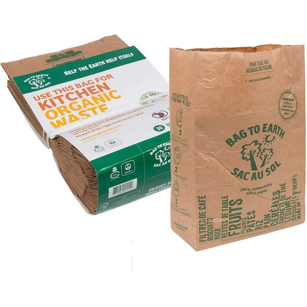 Bag to Earth Kitchen Food Waste Bag 30 pack front view compostable paper liner.