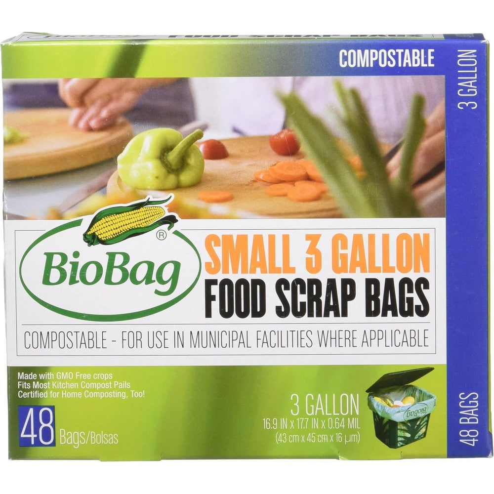 BioBag Compostable Small 3 Gallon 48 Count bags front view for eco-friendly kitchen composting.