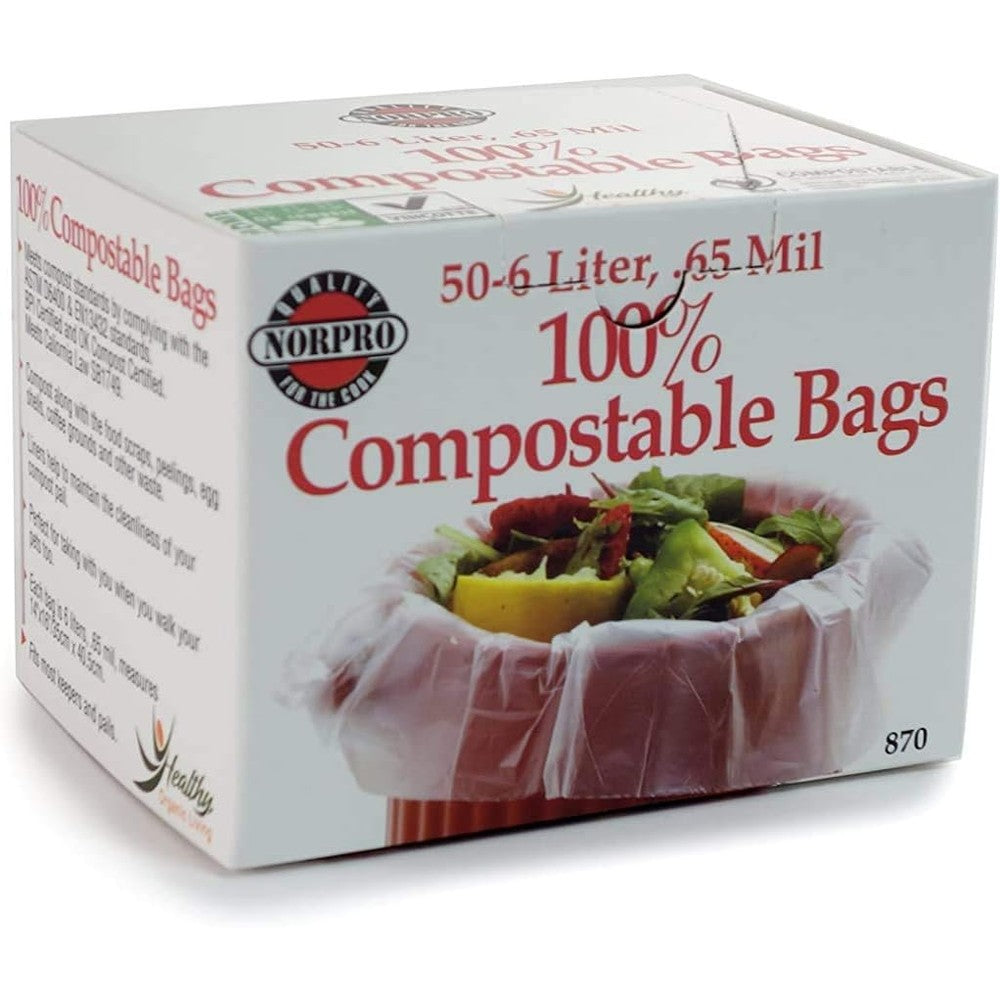 Norpro 100 Percent Compostable Bags front view 50 count dispenser box