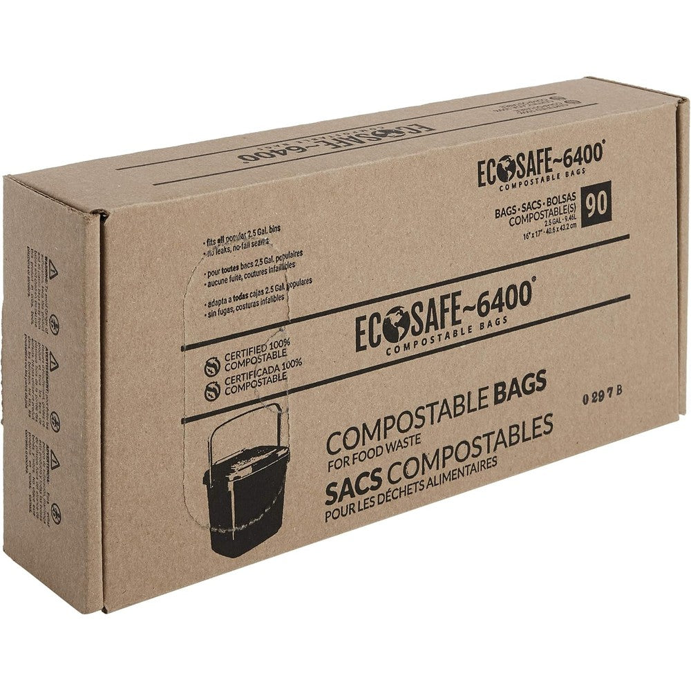 EcoSafe-6400 CP1617-6 green compostable bin liners front view for eco-friendly kitchen waste management.