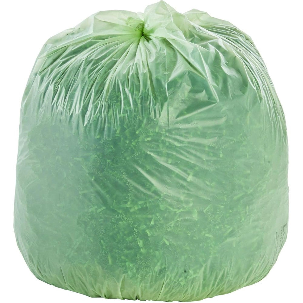 Stout Envision EcoSafe-6400 compostable green trash bags front view industrial waste liners
