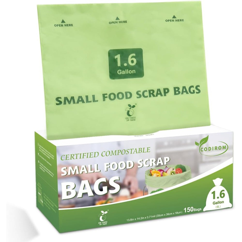 Codirom 100% Compostable Trash Bags front view roll for eco-friendly kitchen waste.