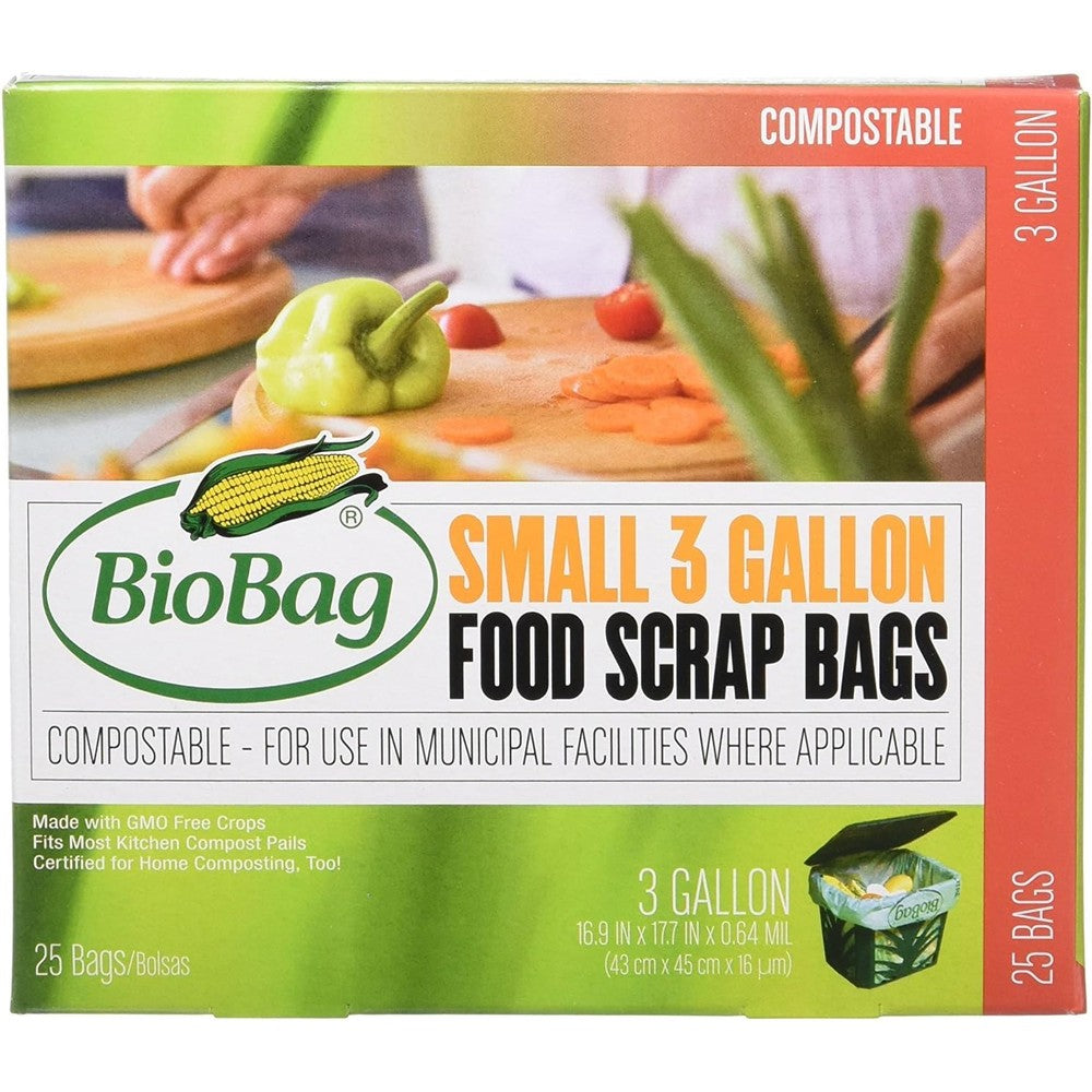 BioBag Food Waste Certified Compostable 3 Gallon bags front view for eco-friendly kitchen waste management.