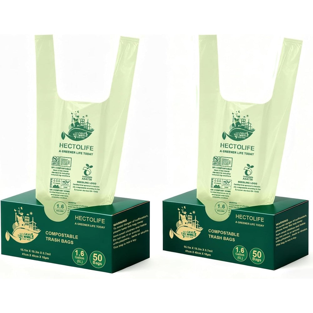 Hectolife Compostable Kitchen Food Scrap Waste Bags front view showing handle tie eco friendly design