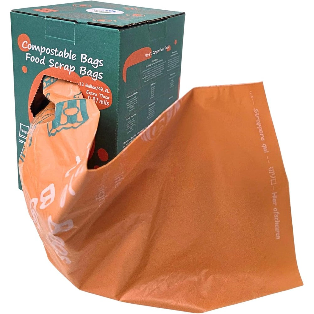 Moonygreen 100% Compostable Trash Bags 13 Gallon roll front view heavy duty eco friendly kitchen liners.