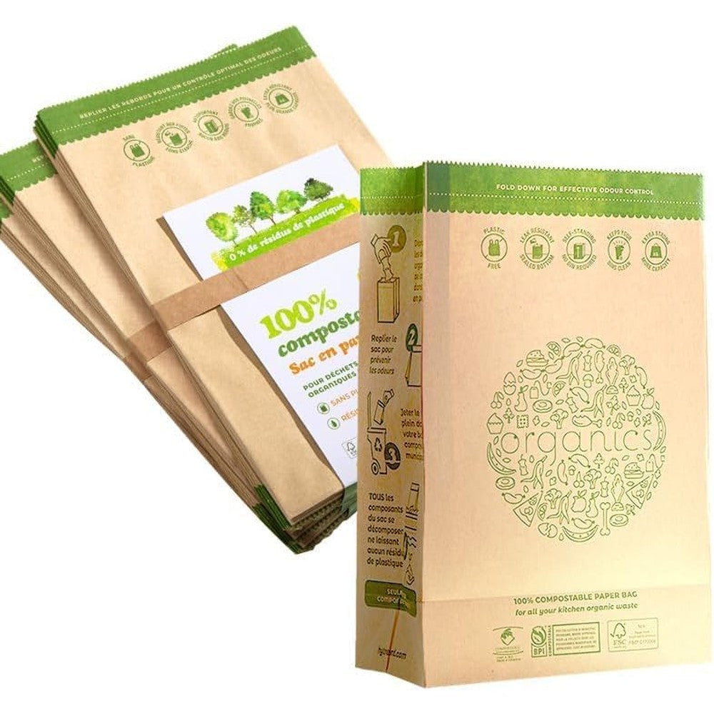 Hytrend kitchen food waste bag 35 count pack front view showing compostable certifications