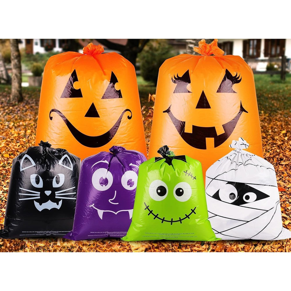 POPGIFTU Halloween lawn leaf bags front view packed on green grass