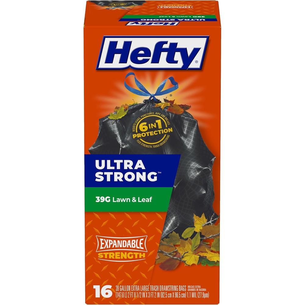 Hefty Ultra Strong Lawn and Leaf Trash Bags front packaging view