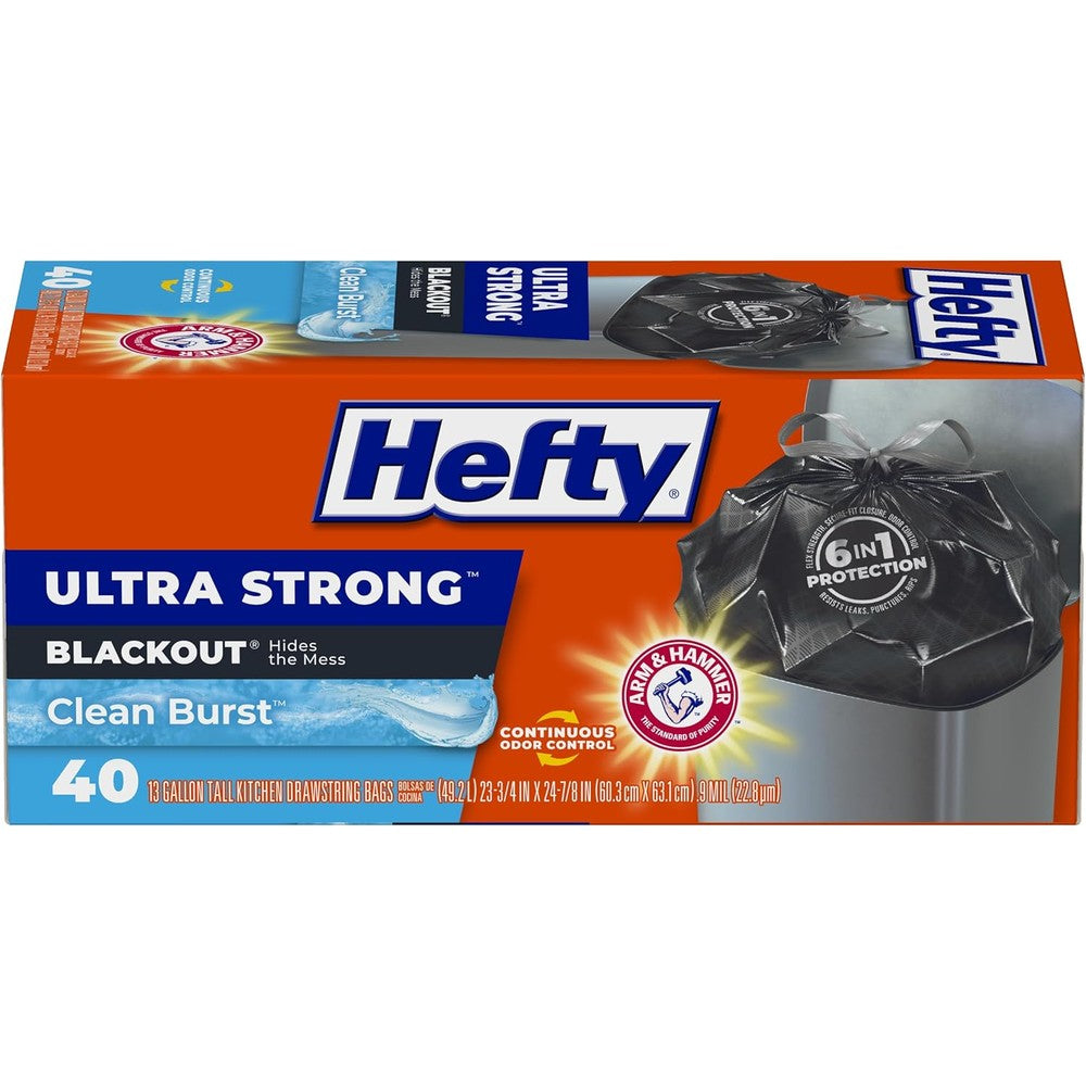 Hefty Ultra Strong 13 Gallon Trash Bags front view heavy duty kitchen bags.