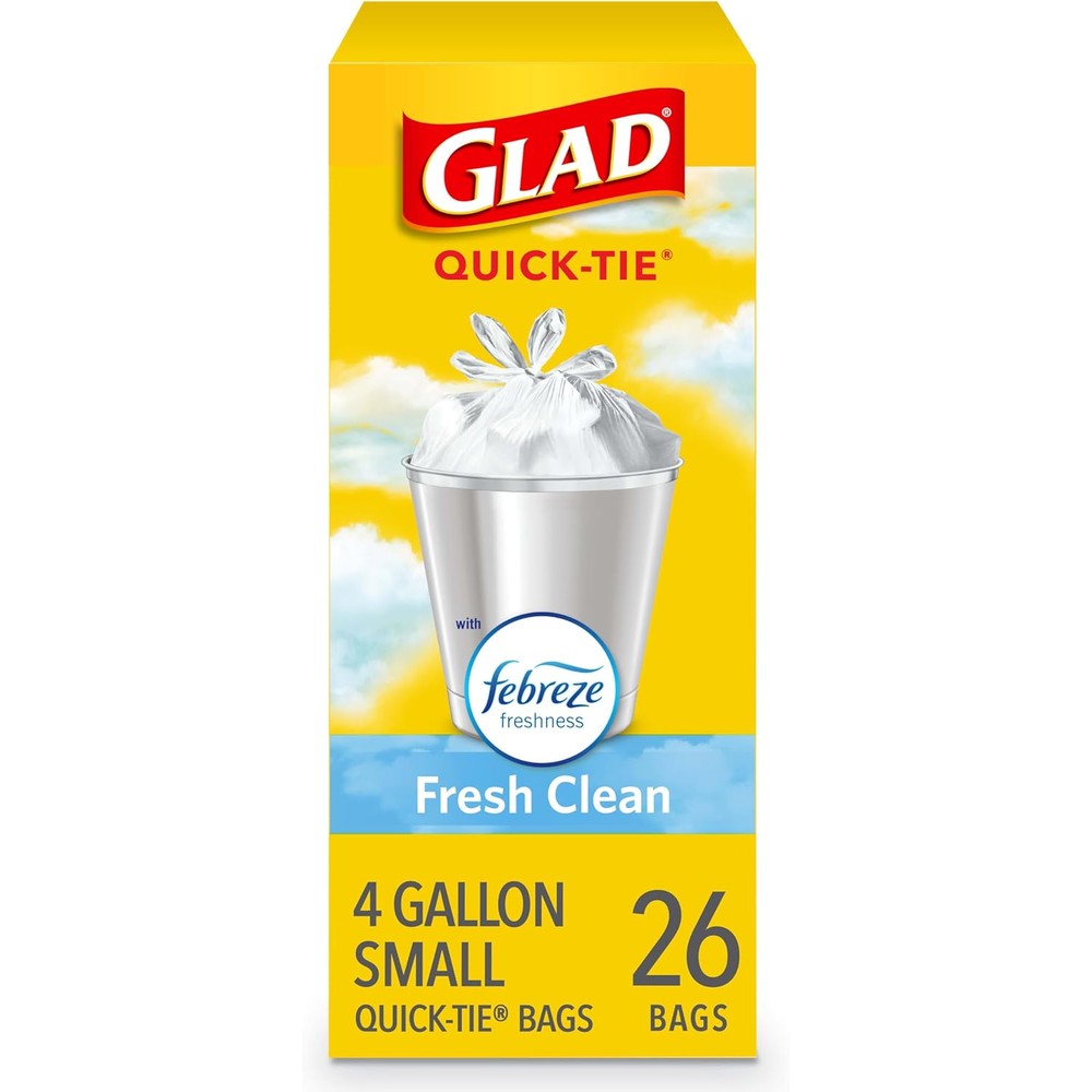 Glad Small Trash Bags 4 Gallon front view of 26 count box