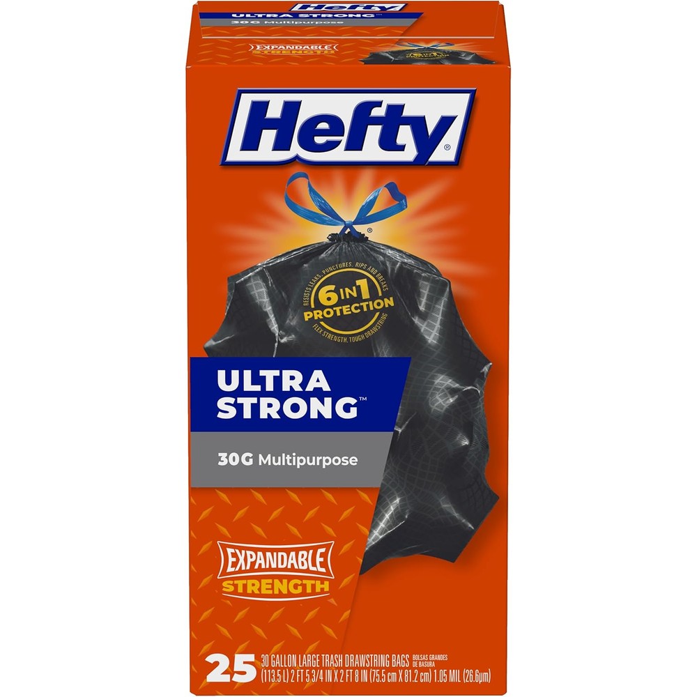 Hefty Ultra Strong Multipurpose Large Trash Bags front packaging view