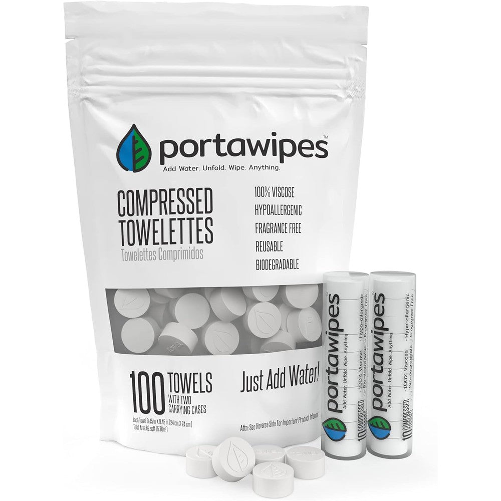 Portawipes compressed coin tissues 100 pack front view