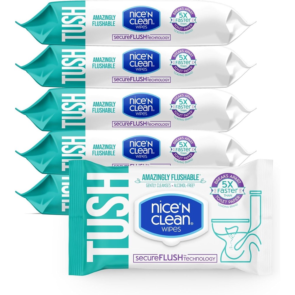 Nice 'N Clean SecureFlush Flushable Wet Wipes 6 Pack front view