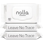Nolla Flushable Wipes front view of the packaging showcasing the 180 count bundle pack.