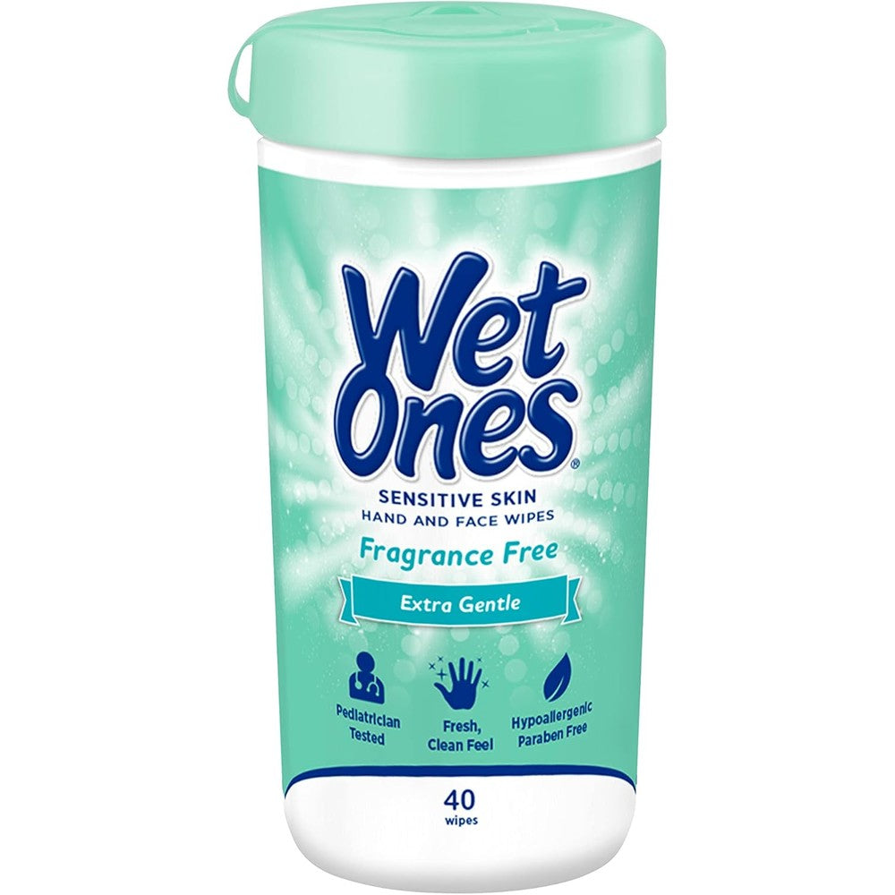 Wet Ones Sensitive Skin Hand and Face Wipes forty count canister front view