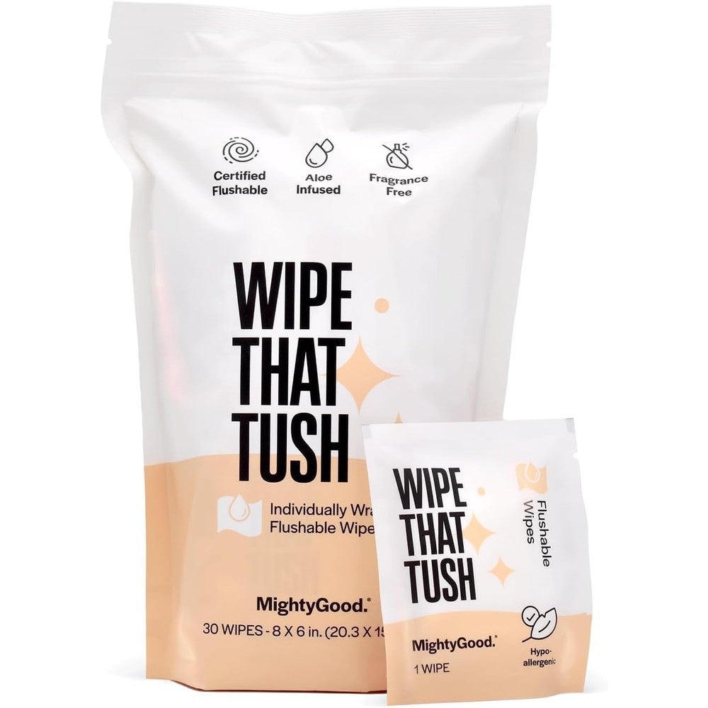 MightyGood Wipe That Tush flushable wipes front view