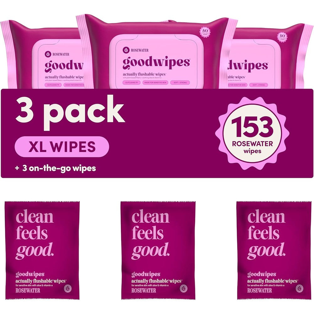 Goodwipes flushable butt wipes rosewater front view