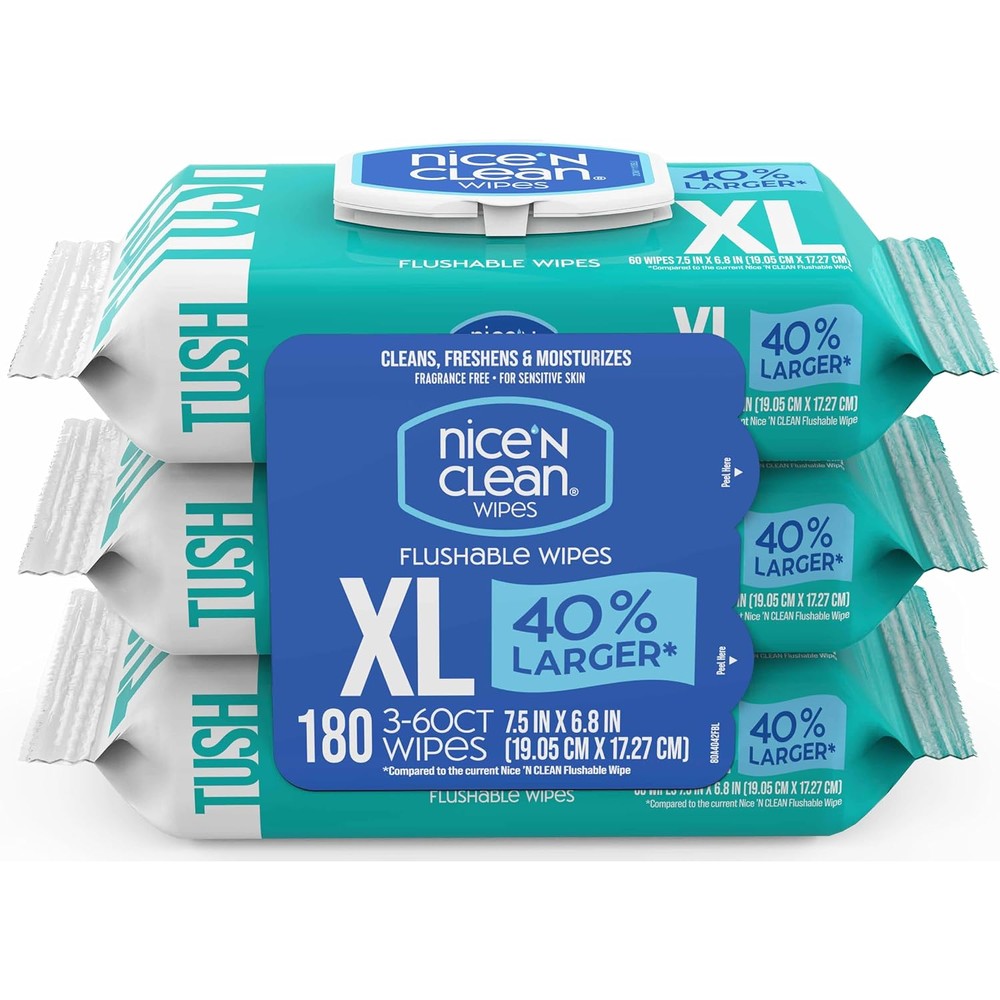 Nice 'N Clean Extra Large Flushable Wipes front packaging