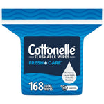 Cottonelle Fresh Care Flushable Wet Wipes front view of the one hundred sixty-eight count refill pack.