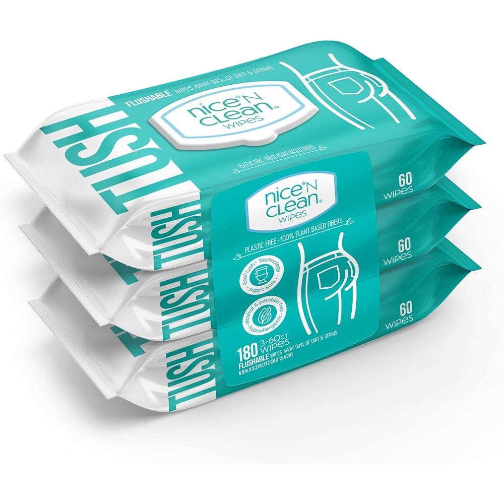 Nice 'N Clean Adult Flushable Wipes front view three pack bundle