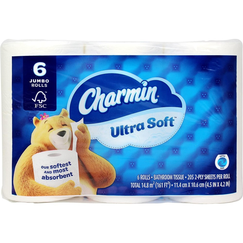 Charmin Ultra Soft Jumbo Rolls 6 Pack front view authentic USA imported toilet paper.