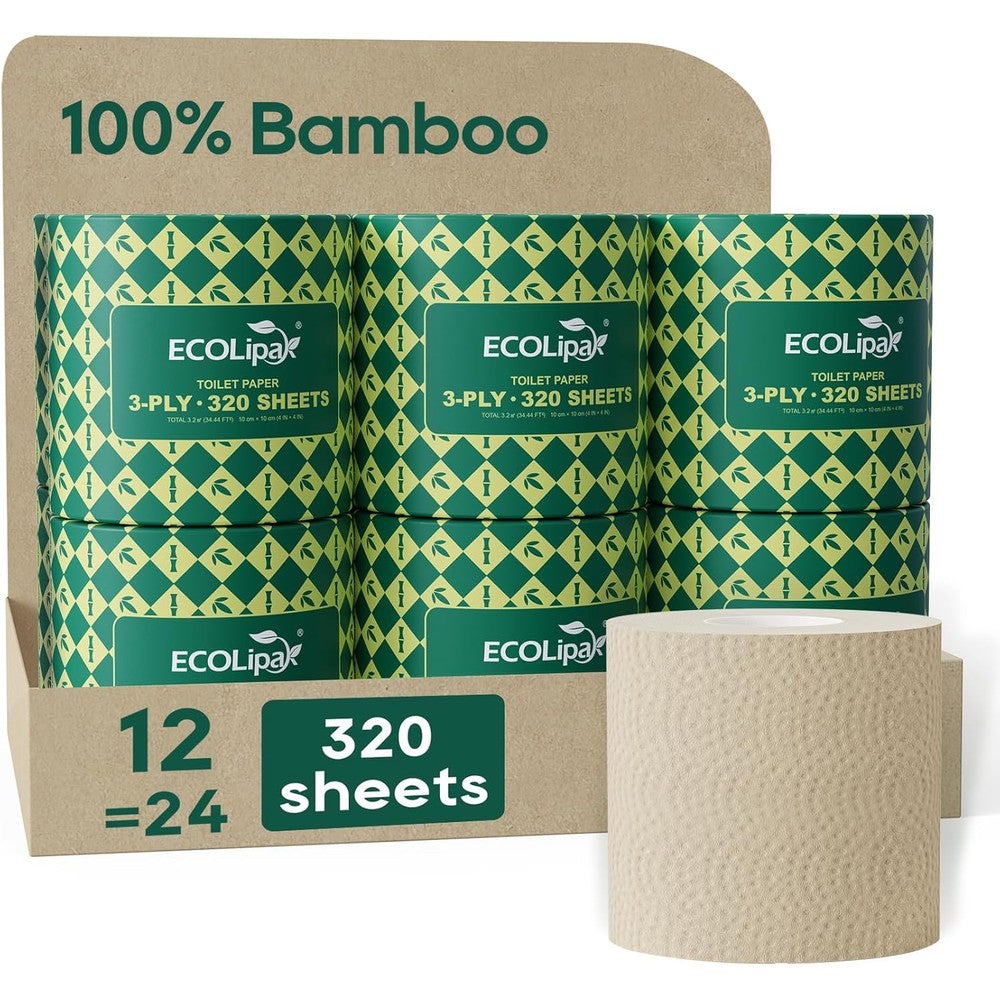 ECOLipak unbleached bamboo toilet paper twelve rolls pack front view