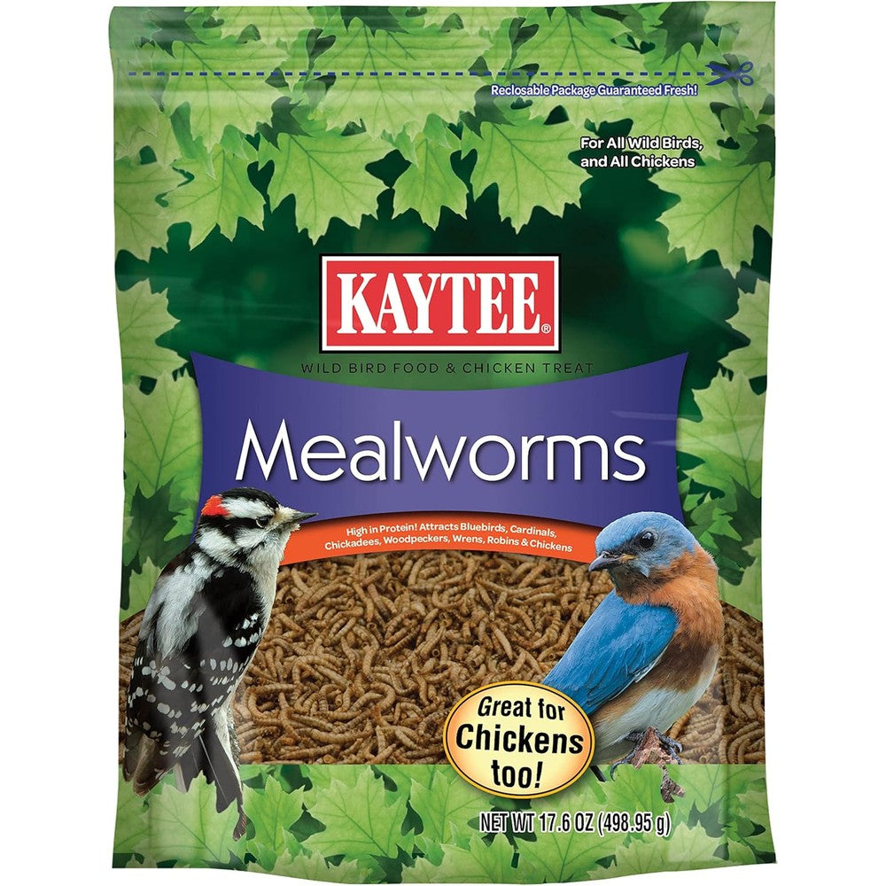 Kaytee Wild Bird Food Dried Mealworms 17.6 Ounce front view pouch