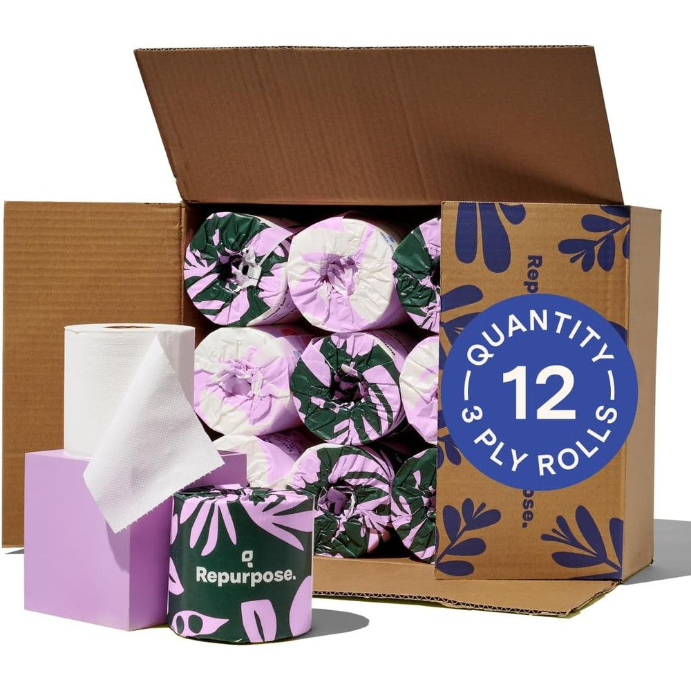 Repurpose Compostables 100 Percent Bamboo Toilet Paper 12 roll pack front view eco friendly bathroom tissue