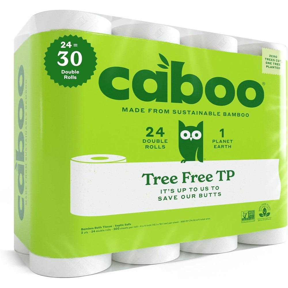 Caboo Tree Free Toilet Paper 24 pack front view eco friendly bath tissue.