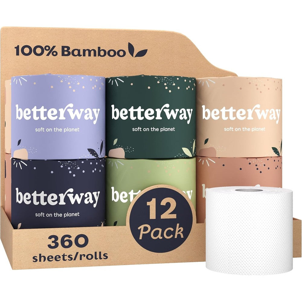 Betterway Bamboo Toilet Paper 3 Ply 12 roll pack front view sustainable tissue