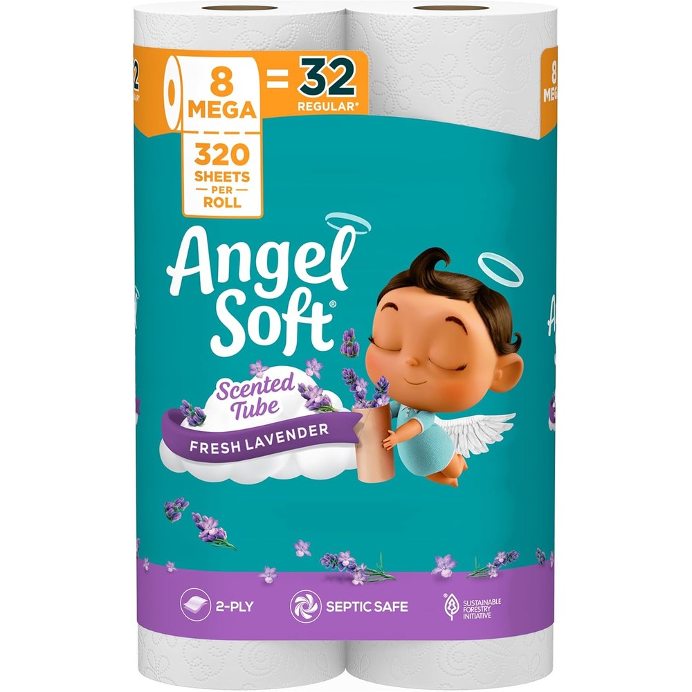 Angel Soft Lavender Scented Toilet Paper 8 Mega Rolls front view