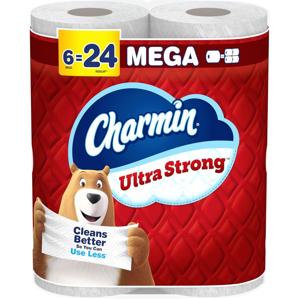 Charmin Ultra Strong Toilet Paper 6 Mega Rolls front packaging view