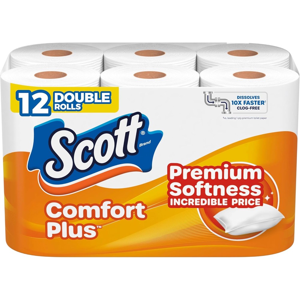 Scott ComfortPlus Toilet Paper 12 Double Rolls front view packaging