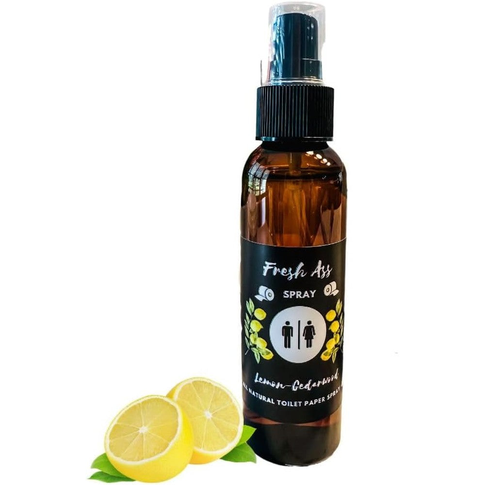 Fresh Ass Toilet Paper Spray Lemon Cedarwood 4 Ounce front view bottle.