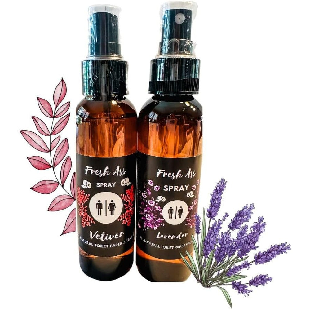 Dezicakes Toilet Paper Spray set of two bottles front view for personal hygiene.