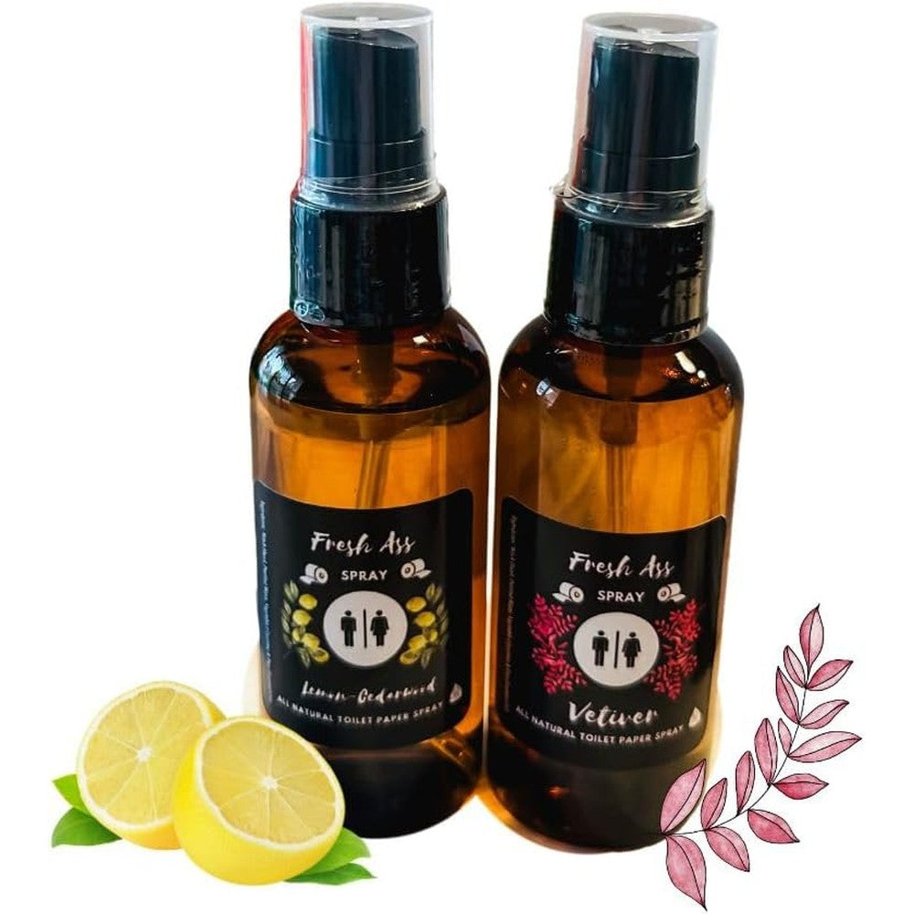Dezicakes Toilet Paper Spray set of two bottles for hygienic wiping.