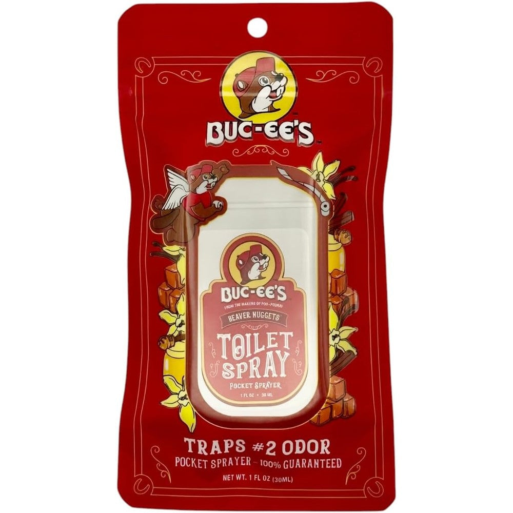 Buc-ee's Beaver Nuggets Scented Toilet Spray 1 Fluid Ounce Pocket Sprayer front view authentic imported air freshener.