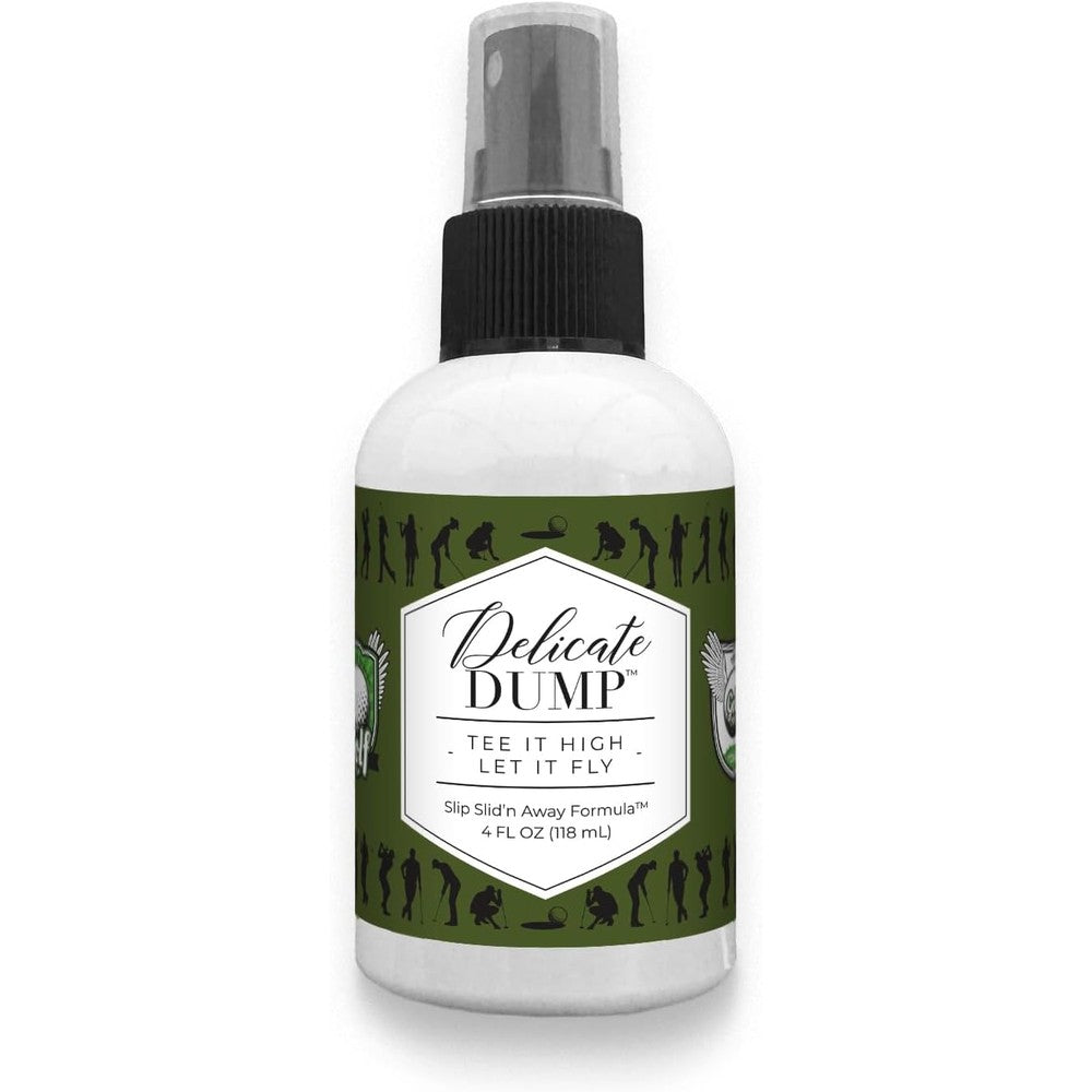 Delicate Dump Golf Edition Toilet Spray front view showing Tee It High Let It Fly branding.