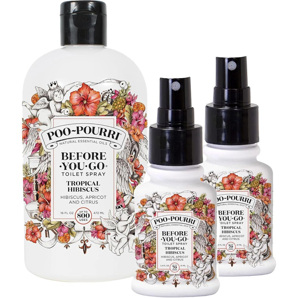 Poo-Pourri Before-You-Go Toilet Spray Tropical Hibiscus refill set front view.