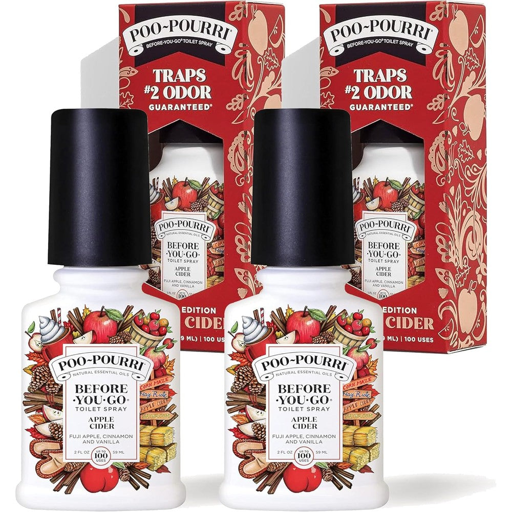 Poo-Pourri Apple Cider Toilet Spray 2 pack front view for odor elimination.